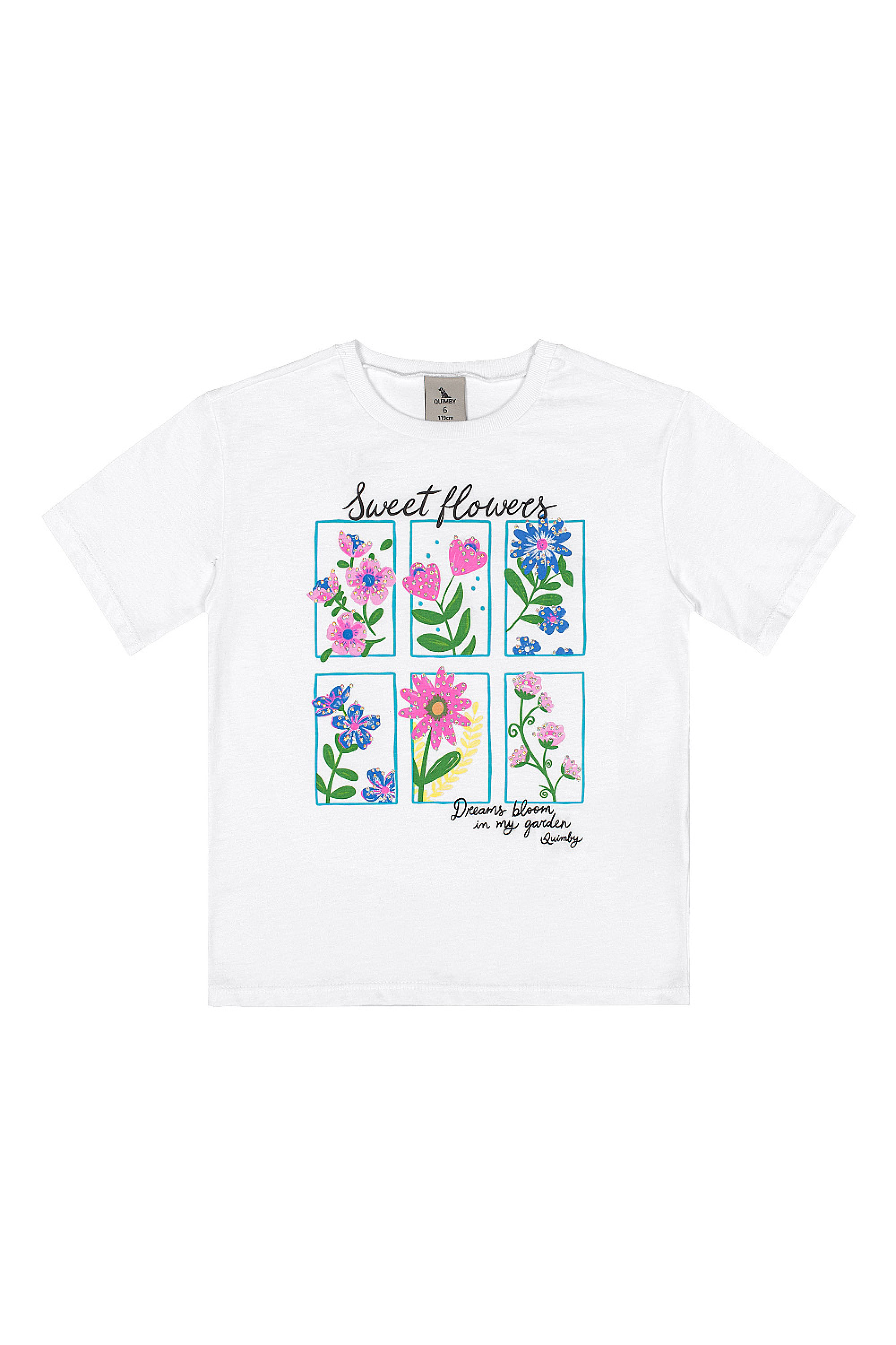 Conjunto Infantil Blusa com Strass e Calça Legging Floral (Branco) Quimby - Imagem 33